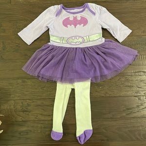 Purple Batman Tutu Baby Girl dress with tights 3-6M